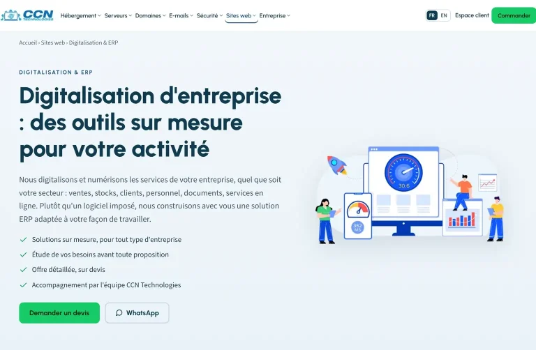 Digitalisation d'entreprise : la page du service Digitalisation & ERP de CCN Technologies